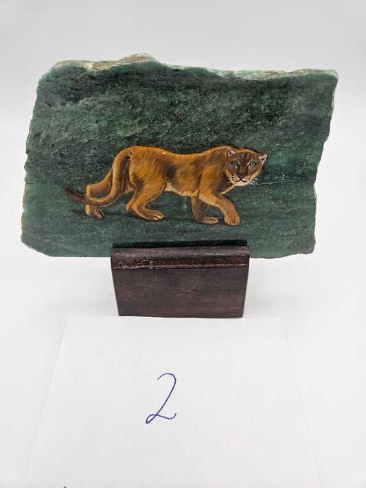 Hand Made Lioness Decoupage Stone Slab  Green Aventurine (Lot #2)